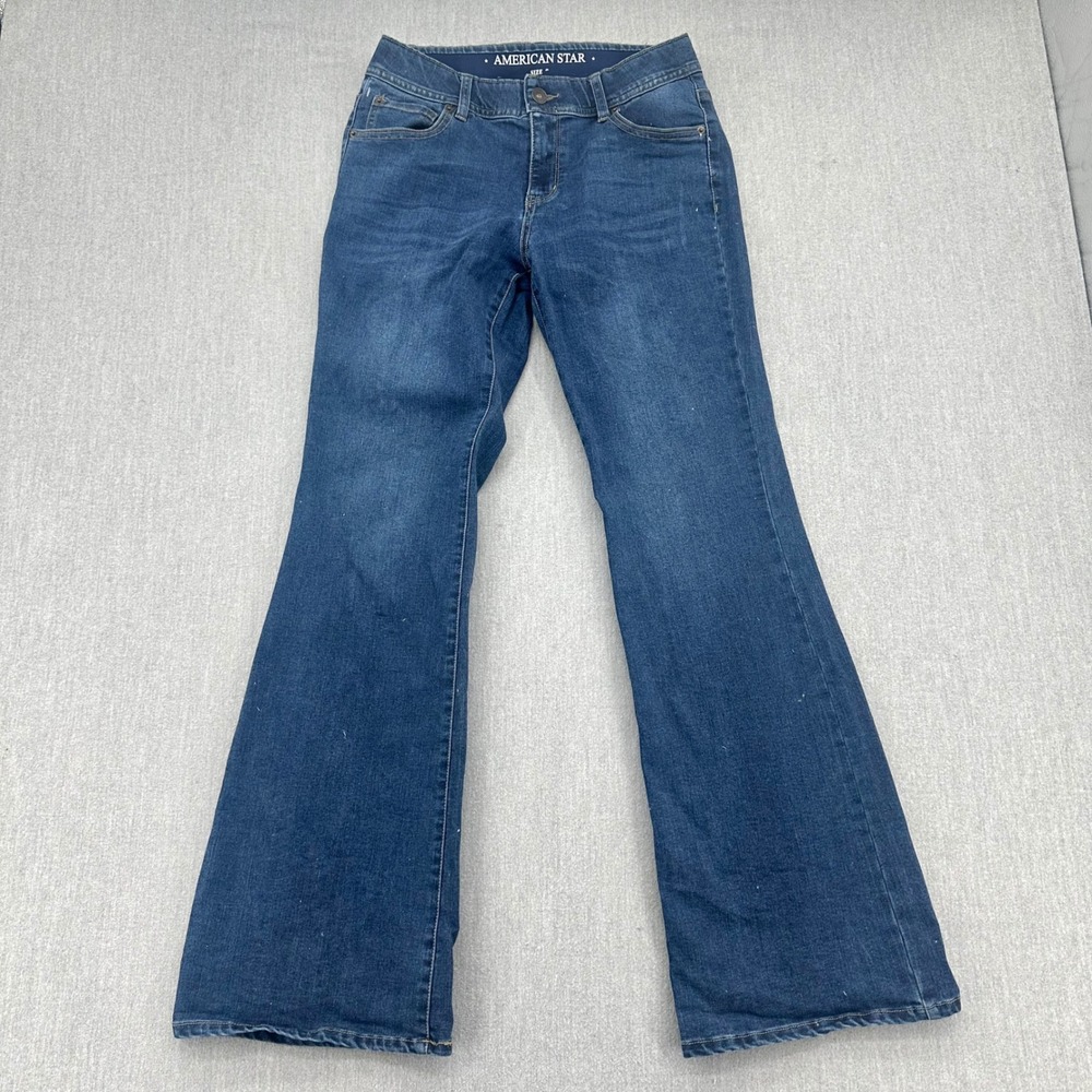 American Star Jeans Women 6 Blue Flare Denim Mid Rise Stretch Dark Wash